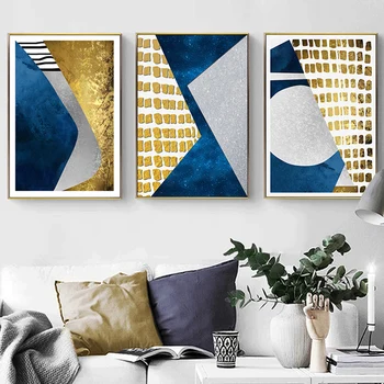 Geometrice Albastru de Aur Canvas Postere si Printuri Abstracte Pictura Stil Nordic Poze de Perete pentru Living Modern Decor Acasă