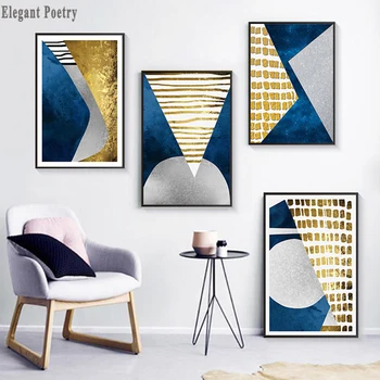 Geometrice Albastru de Aur Canvas Postere si Printuri Abstracte Pictura Stil Nordic Poze de Perete pentru Living Modern Decor Acasă