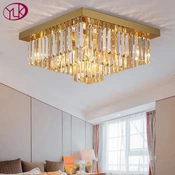 Modern de aur de cristal candelabru de tavan dormitor living aur cristal lampă de decor acasă pătrat cu led corpuri de iluminat