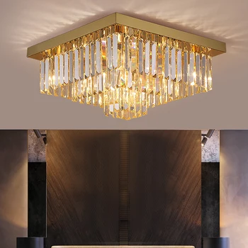 Modern de aur de cristal candelabru de tavan dormitor living aur cristal lampă de decor acasă pătrat cu led corpuri de iluminat