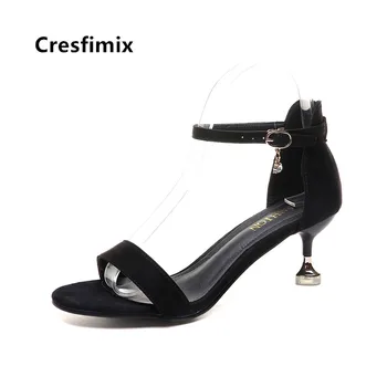Cresfimix femei clasic, greutate redusa open toe pantofi cu toc doamna casual negru cu toc sandale pantofi mujer tacones altos a5322