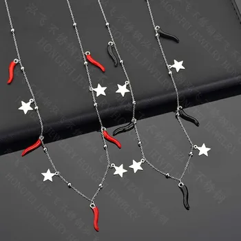 Negru culoare Roșie Geometrice Stele Ardei Iute din oțel Inoxidabil Cravată Colier Colier Statement Pentru Femei Beach Bijuterii