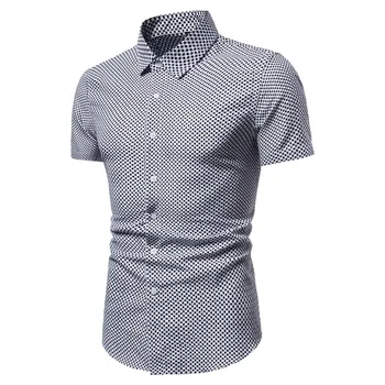 Clasic Mici Carouri Barbati Tricouri 2020 Business Casual Slim Fit Shirt pentru Bărbați Vară Butonul Barbati Maneca Scurta Tricou Camasa Hommme