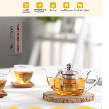 Sticlă rezistentă la căldură ceainic elegant ceașcă de sticlă set de ceai de flori ceașcă de ceai din oțel Inoxidabil filtru ceainic de sticlă