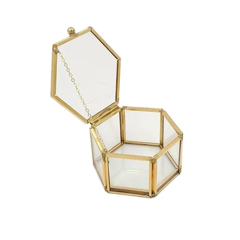 Hexagon De Sticlă Transparentă Cutie De Inel Inel De Nunta Cutie Geometrice Clare De Sticlă De Bijuterii Caseta De Bijuterii Organizator Suport De Masă Contei