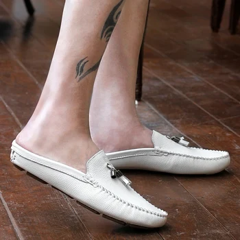 Canaf Jumătate De Pantofi Pentru Bărbați De Vară Loafer Din Piele Slip-On Papuci Casual Backless De Conducere Mocasini Pentru Om Catâr Masculino