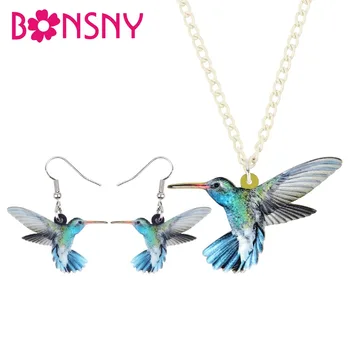 Bonsny Acrilice Seturi De Bijuterii Drăguț Colibri Pasăre Cravată Colier Cercei Moda Pandantiv Pentru Femei Și Fete Decor
