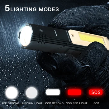 10000LM USB Reîncărcabilă Lanterna LED-uri Ultra Luminoase rezistent la apa COB Lumina lanterna coada magnet Lumina de Lucru Roti Built-in baterie