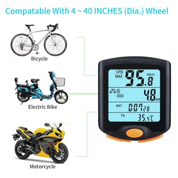 Calculator de biciclete Vitezometru Bicicleta Ciclism Kilometrajul Alertă de Viteză Cronometru Multifuncțional rezistent la apa Display LCD 4 Linii