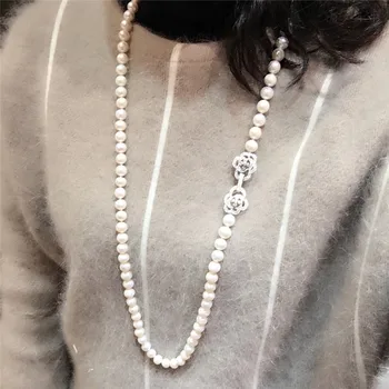 Fierbinte vinde 8-9mm 80cm alb natural de apă dulce pearl colier lung lanț pulover moda bijuterii