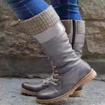 2020 Femei Calde de Primăvară Cizme Pantofi Rotund-Deget de la picior Botine din Piele Pantofi Cizme cu Toc mic Zip Cross-legat Toc Pătrat Tesatura Stretch
