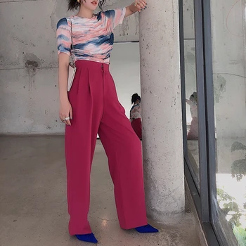 TWOTWINSTYLE Elegante Femei Libere Largi Picior Pantaloni cu Talie Înaltă Buzunar Lung și Drept de la Pantaloni sex Feminin de Îmbrăcăminte de Modă 2020 Valul de Primăvară