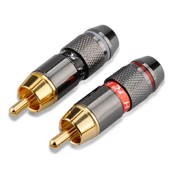 4buc/2pairs Placat cu Aur Conector RCA RCA male plug adaptor Audio/Video Conector de Sârmă Suport Cablu 6mm black&red super rapid