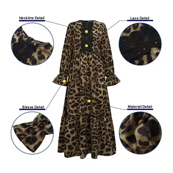 2021 Toamna Leopard Lace Patchwork Rochie ZANZEA Moda Maxi Lung Sundress Femei Maneca Lunga Caftan Casual Vestidos de sex Feminin Halat