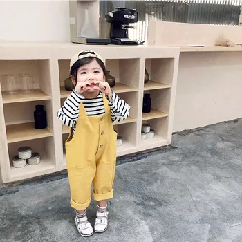 2019 Primăvară New Sosire stil coreean bumbac pur de culoare all-meci casual suspensor pantaloni lungi pentru drăguț dulce pentru copii fete si baieti