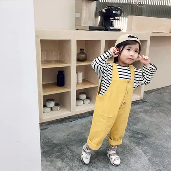2019 Primăvară New Sosire stil coreean bumbac pur de culoare all-meci casual suspensor pantaloni lungi pentru drăguț dulce pentru copii fete si baieti