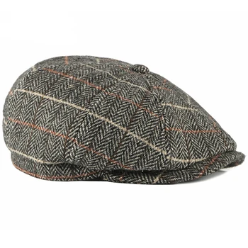 2020 Pălărie de Tweed Retro Carouri Bărbați Berete Capac pentru Barbati Casual vânzător de ziare Capace de Moda Czapka Iarna Octogonal Pălării Cappello Uomo