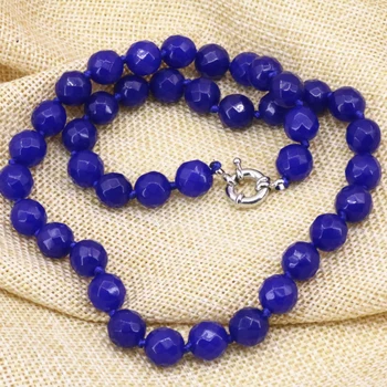 Fatetate rotund 10mm lapis lazuli albastru piatra de jad-ul calcedonie margele colier cu margele femei lanț cravată guler bijuterii 18inch B3201