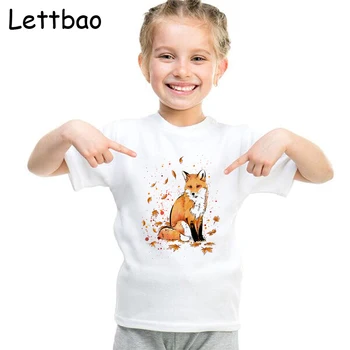 Băieți și Fete Vulpe Desene animate Vulpea Imprimare Tricou Copii Haine Haioase Animale Drăguț de Vară Alb T-shirt