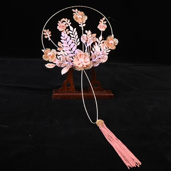HIMSTORY de Aur de Lux Mireasa Fan Buchete Clasice Chineze Flori lucrate Manual din Metal Rotund Ventilator de Mână Accesorii de Nunta