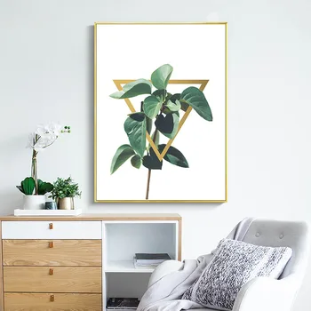 Nordic Abstract Golden palm Panza Pictura Modernă Amprente de Frunze de Plante Postere de Arta, Printuri Verde Artă Poze de Perete Camera de zi