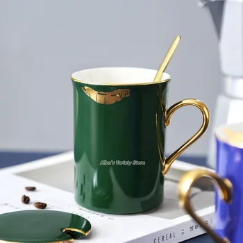 Modern Cupa cu Capac model de Linii Ceașcă de ceai Aurit Cana de Aur Ceramice Cana de Portelan Cana de Cafea cu Lapte Cupa aurire Cana de aur-placare Cupa