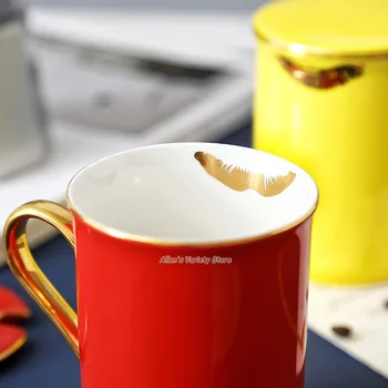 Modern Cupa cu Capac model de Linii Ceașcă de ceai Aurit Cana de Aur Ceramice Cana de Portelan Cana de Cafea cu Lapte Cupa aurire Cana de aur-placare Cupa