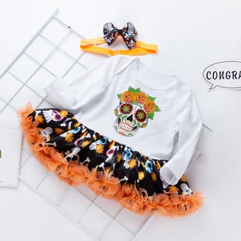 New Sosire Costume De Halloween 2020 Fetițe Pettiskirt Costum De Craniu Dovleac Romper Rochie Nou-Născutului Baby Girl Haine Pentru Sugari Set