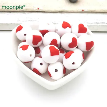 20buc rosu inima Margele de Silicon 15mm Jucării Teether forma de inima set de Silicon copil dentitie Margele negru alb argintiu culoare BSB21