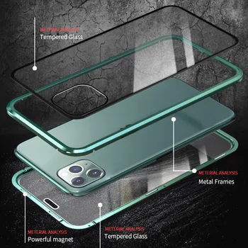 Anti-peeping Metal Magnetic Telefon Caz Pentru iPhone 11pro XR XS Max X 7 8 6 6S Plus Privacy Protector de Ecran, Capac Sticla