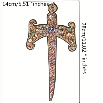 Cruce mare Sabie Patch-uri cu Margele de Cristal Pietre Broderie Aplicatiile DIY Jacheta Insigne 5 bucati