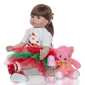 60 CM Renăscut Baby Doll Corpul de Pânză Umplute Nou-născut Prințesă de 24 de Inch Fata de Copil Papusa Purta o Rochie de Crăciun Copil Xmas Cadou de Ziua de nastere