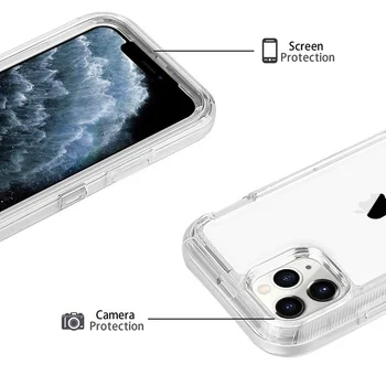 Transparent, rezistent la Șocuri Grele Silicon Greu PC-ul Defender Caz Acoperire pentru iphone 11 Pro Max 6 7 8 plus caz x xr caz