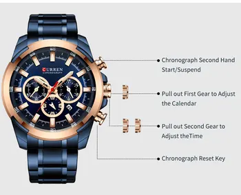 CURREN Nou Mens de Moda ceas Casual Pentru Barbati Data Cuarț Încheietura Ceas Sport Cronograf albastru ochiurilor de Plasă din Oțel Ceas relogio masculino