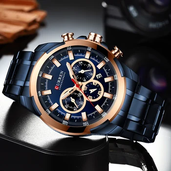 CURREN Nou Mens de Moda ceas Casual Pentru Barbati Data Cuarț Încheietura Ceas Sport Cronograf albastru ochiurilor de Plasă din Oțel Ceas relogio masculino