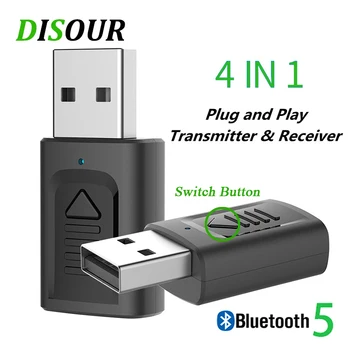 4 ÎN 1 3.5 MM AUX USB Bluetooth Receptor Pentru Car Kit Difuzor Bluetooth Transmițător Pentru TV, PC, Muzica Stereo Audio Wireless Adapter