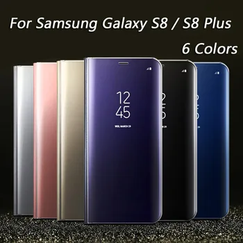 Prin Galvanizare Oglindă Caz Pentru Samsung Galaxy S8 Plus S8 Caz Din Piele Smart Clear View Suport Flip Cover Pentru Samsung S8 Caz S8+