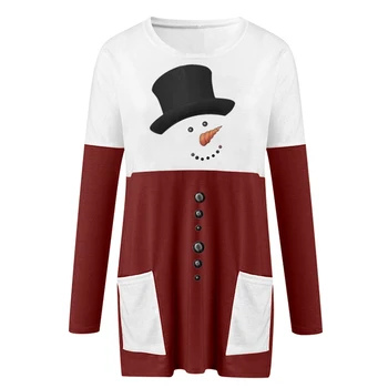 2020 Feminin Casual de Crăciun de Top Acasă Purta om de Zăpadă de Imprimare Topuri Tee Xmas Lung Liber T-shirt de Crăciun Femei T-shirt Dress