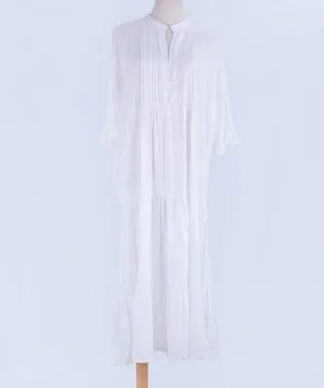 TEELYNN sexy gât adânc v flare maneca bumbac alb midi rochii femei tunica de plaja rochie de vara vestidos acoperirea liber până în 2020