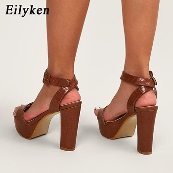 Eilyken Moda Maro Print Din Piele Glezna Curea Cataramă Doamnelor Sandale De Vară Gladiator Platforma Tocuri Femei Pantofi Pantofi