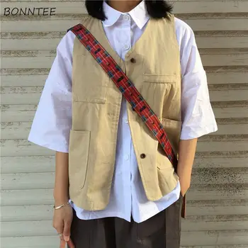 Veste Femei la Modă Simplă Marfă Elegant Harajuku Japonia Stil Simplu Adolescenti Uza fără Mâneci Toate-meci Chic Casual Femei Jachete