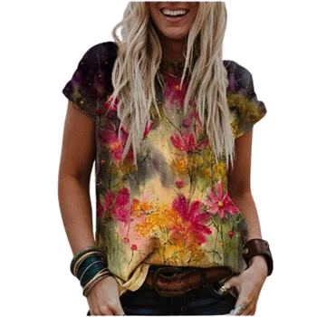 Femeile 3D Print Floral Boho Tricouri 2021 Noi de Vara cu Maneci Scurte O-Gât Vrac Topuri Casual Streetwear Femei Plus Dimensiune S-5XL Tees