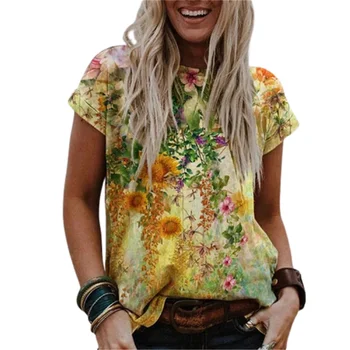 Femeile 3D Print Floral Boho Tricouri 2021 Noi de Vara cu Maneci Scurte O-Gât Vrac Topuri Casual Streetwear Femei Plus Dimensiune S-5XL Tees