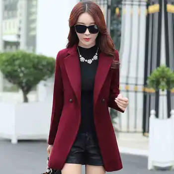 Femeile Amestec de Lână Cald Timp Haina Plus Dimensiune Femei Slim Fit Rever Lână Palton Toamna Iarna Cașmir Îmbrăcăminte coreeană 661G