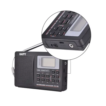 Complet Banda AM/SW/LW/TV/Radio FM Sunet Plin de Frecvență Receptor Receptoare Radio FM cu Sincronizare Ceas cu Alarmă Radio Portabil Negru