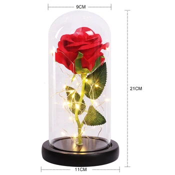 Frumoasa Si ia placat cu Aur Trandafir Roșu Cu LED Lumina de Noapte În Cupolă de Sticlă Pentru Petrecerea de Nunta Ziua Îndrăgostiților Crăciunul Cadou de Ziua