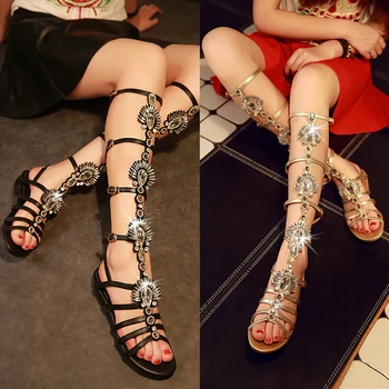 Femei Populare Stras Pantofi de Vara pentru Femeie sandale Petrecere de Nunta Casual Genunchi Timp Sandale Romane
