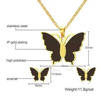 Din Oțel inoxidabil Fluture Colier si Cercei Seturi de Bijuterii 20inch Lanț de bijuterii indian