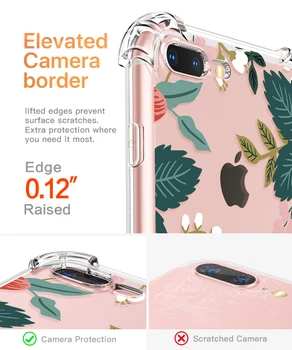 Clar Caz Pentru iPhone 7 8 Plus Model Floare de Design TPU Ultra Subtire Transparent, rezistent la Șocuri Florale Acoperi Cazuri Pentru iPhone 7 8Plus