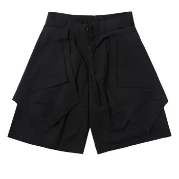 UNCLEDONJM Streetwear Pantskirt Bărbați de pantaloni Scurți Stil Japonez Largi Picior Pantaloni Fals Două Piese Fusta Neagra Pantaloni Largi V2-8013
